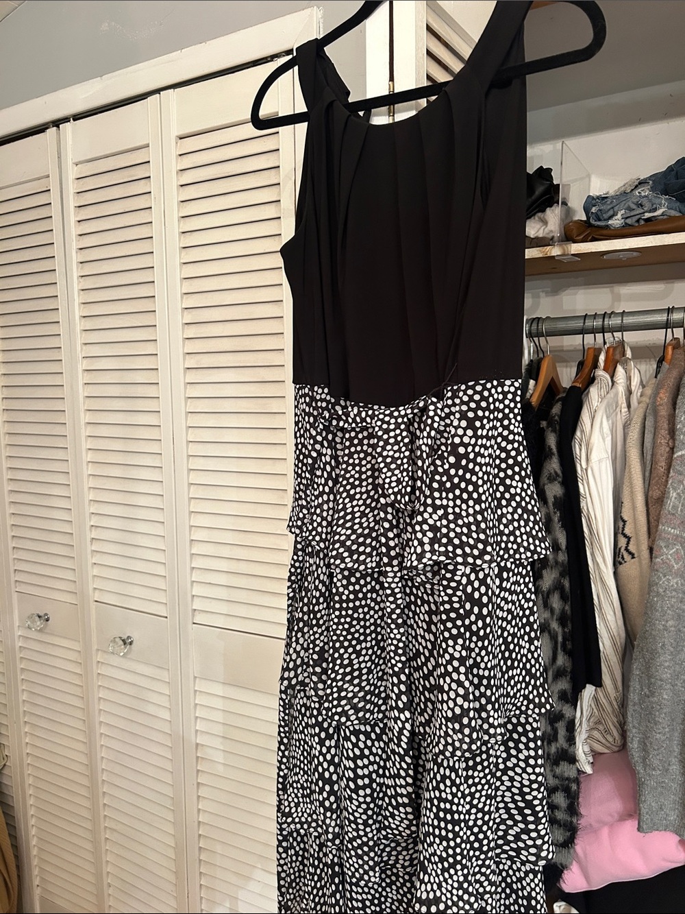 Women's Black & White Polka Dot Tiered dress